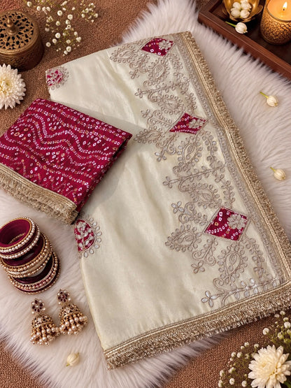Cosmos Silk Jaipuri Gotapatti work Saree with Unstitched Blouse