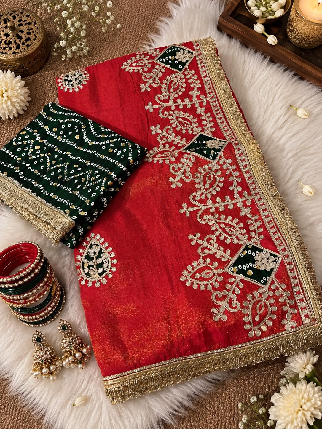 Cosmos Silk Jaipuri Gotapatti work Saree with Unstitched Blouse