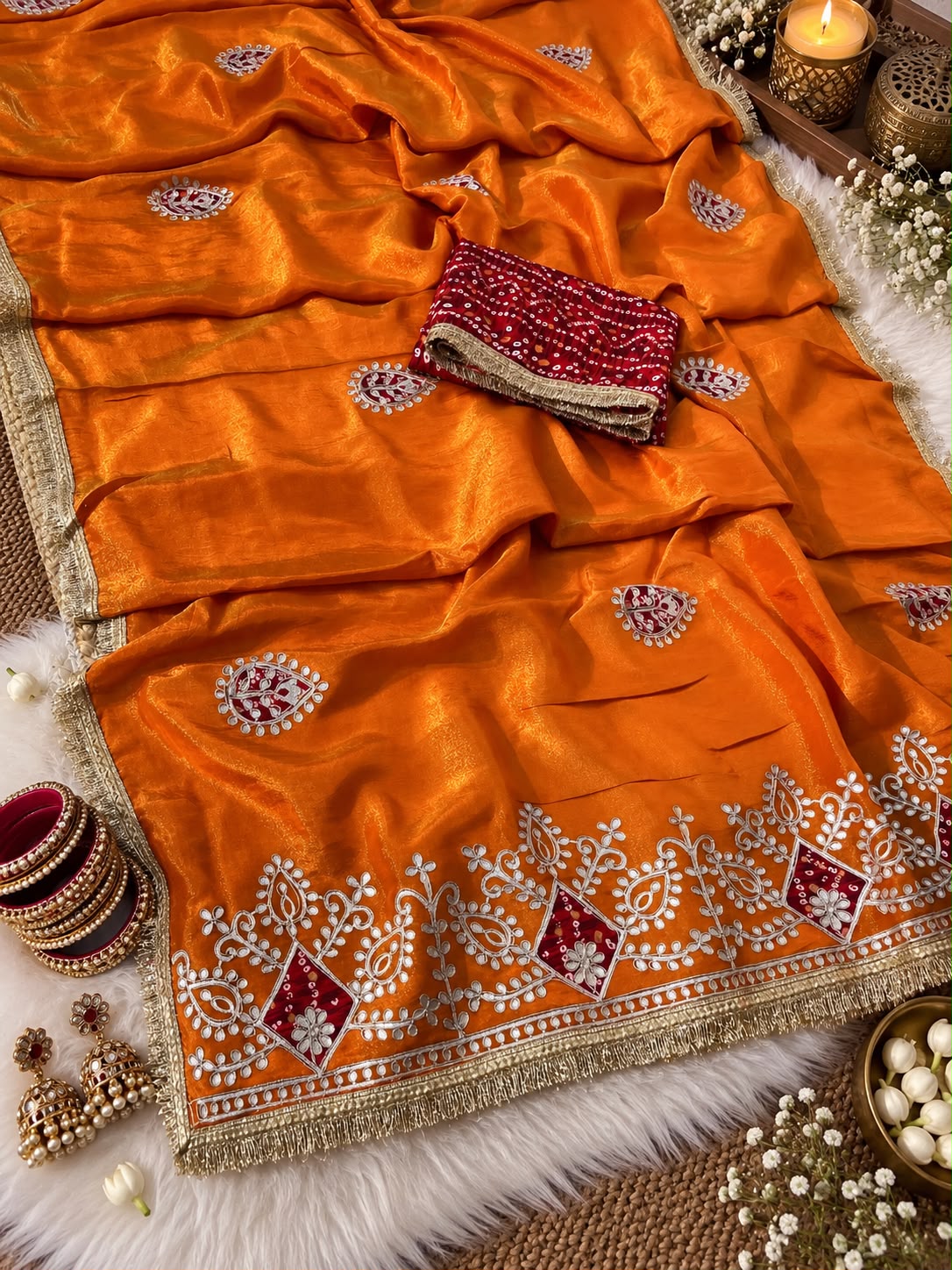 Cosmos Silk Jaipuri Gotapatti work Saree with Unstitched Blouse