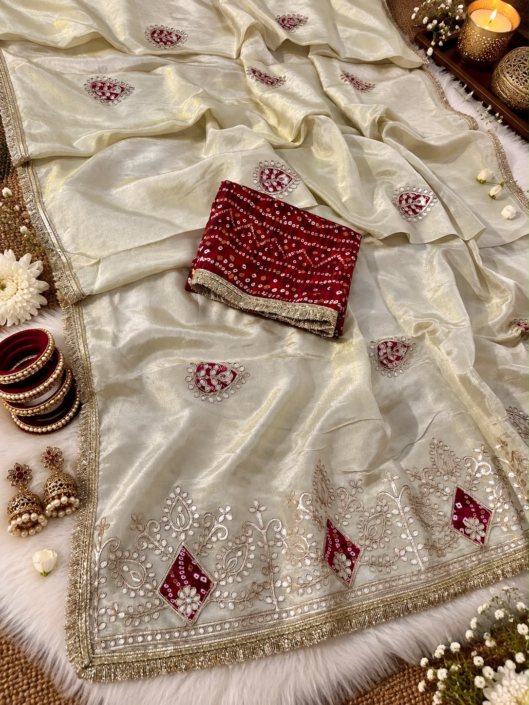 Cosmos Silk Jaipuri Gotapatti work Saree with Unstitched Blouse