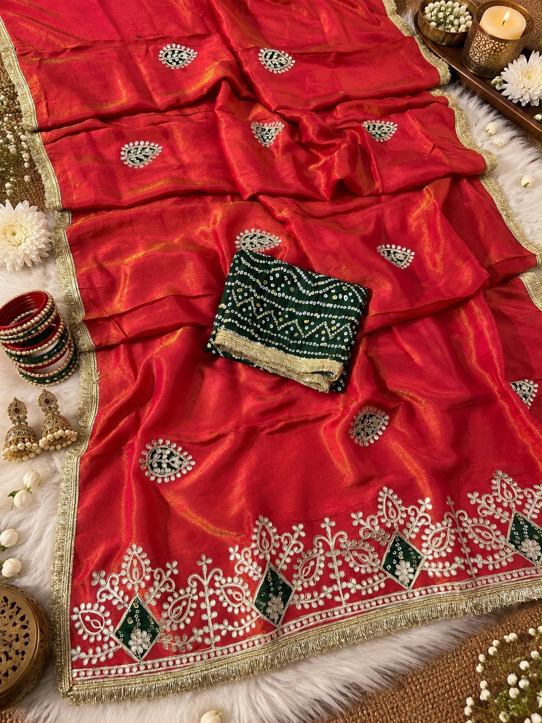 Cosmos Silk Jaipuri Gotapatti work Saree with Unstitched Blouse