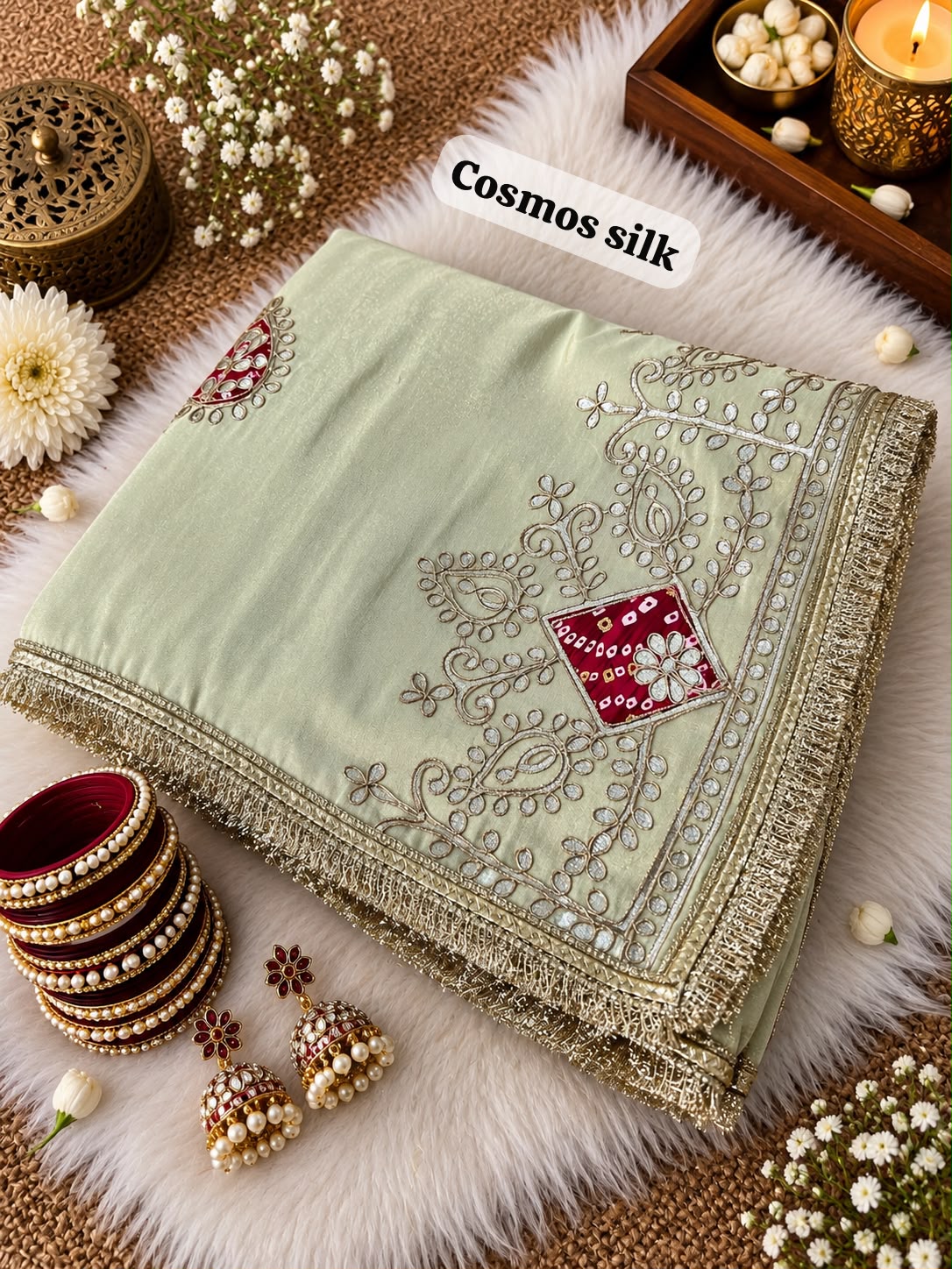 Cosmos Silk Jaipuri Gotapatti work Saree with Unstitched Blouse