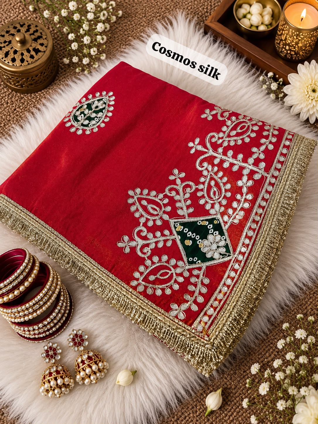 Cosmos Silk Jaipuri Gotapatti work Saree with Unstitched Blouse
