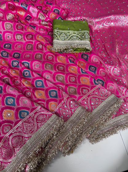 Rangkart Silk Real Mirror Work and Jaipuri Border Saree