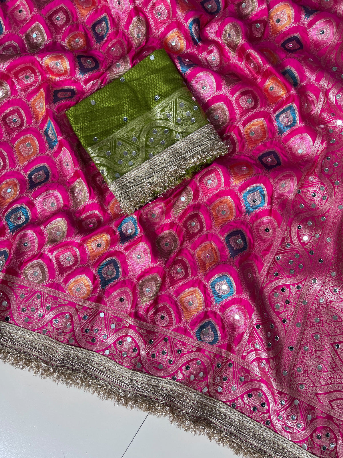 Rangkart Silk Real Mirror Work and Jaipuri Border Saree