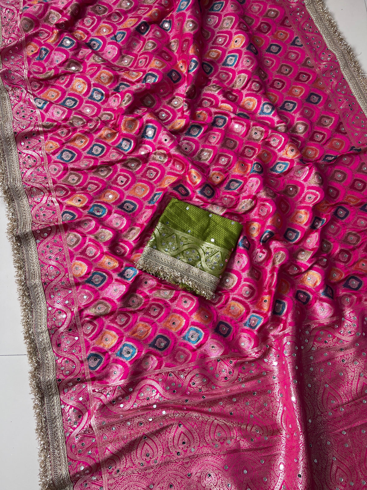 Rangkart Silk Real Mirror Work and Jaipuri Border Saree