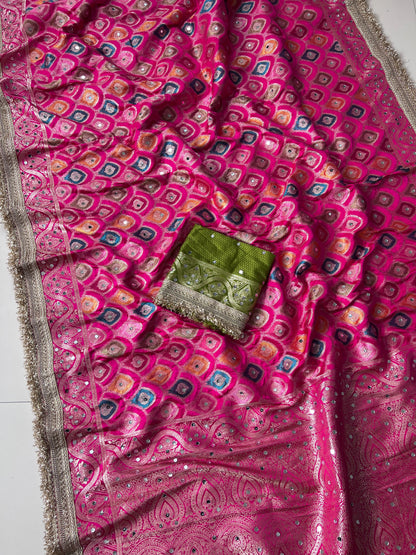 Rangkart Silk Real Mirror Work and Jaipuri Border Saree