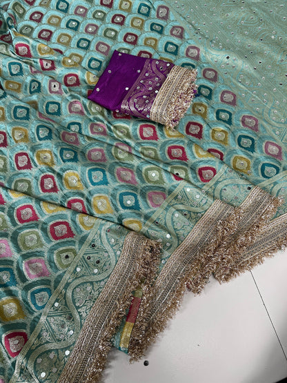 Rangkart Silk Real Mirror Work and Jaipuri Border Saree