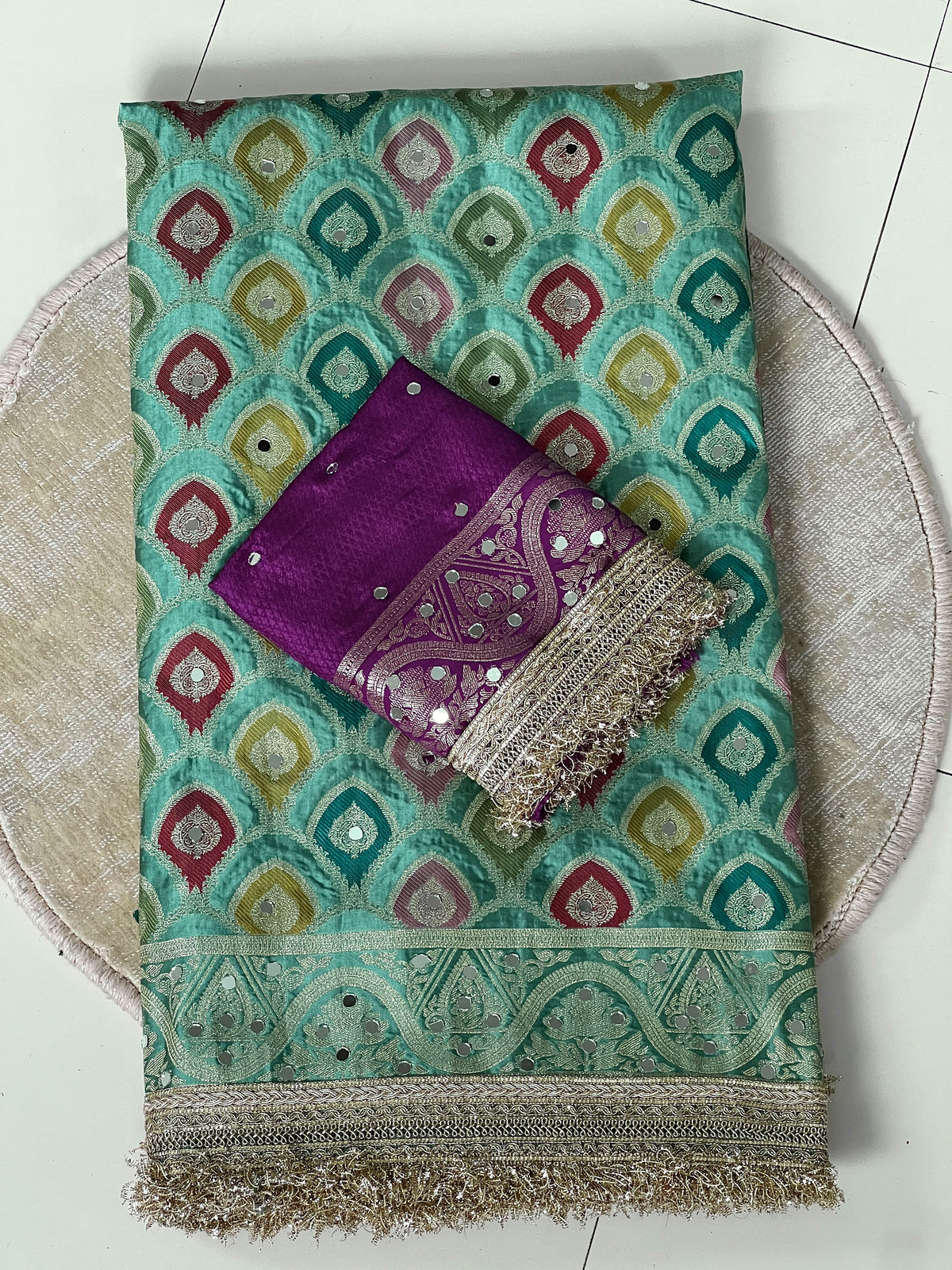 Rangkart Silk Real Mirror Work and Jaipuri Border Saree