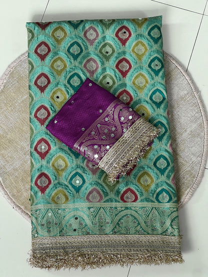Rangkart Silk Real Mirror Work and Jaipuri Border Saree