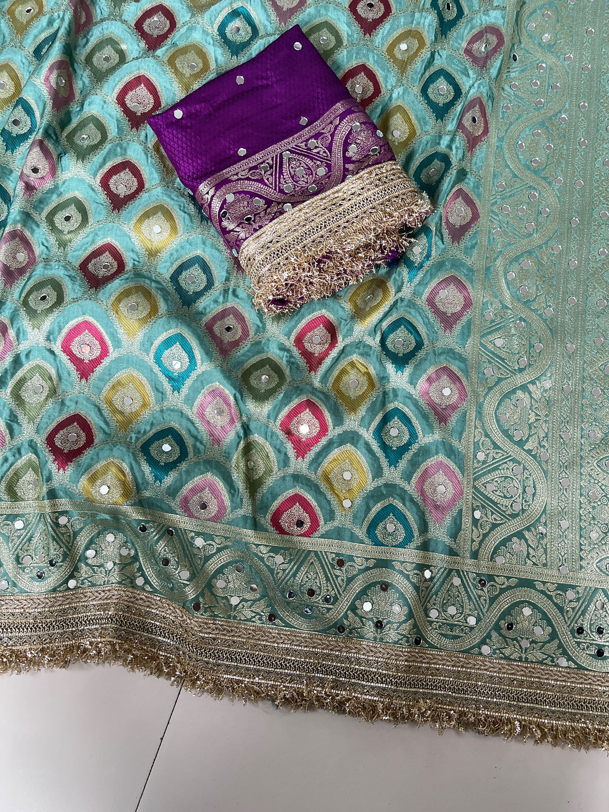 Rangkart Silk Real Mirror Work and Jaipuri Border Saree