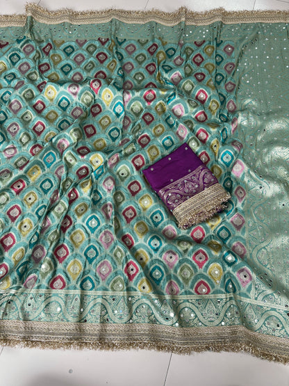 Rangkart Silk Real Mirror Work and Jaipuri Border Saree
