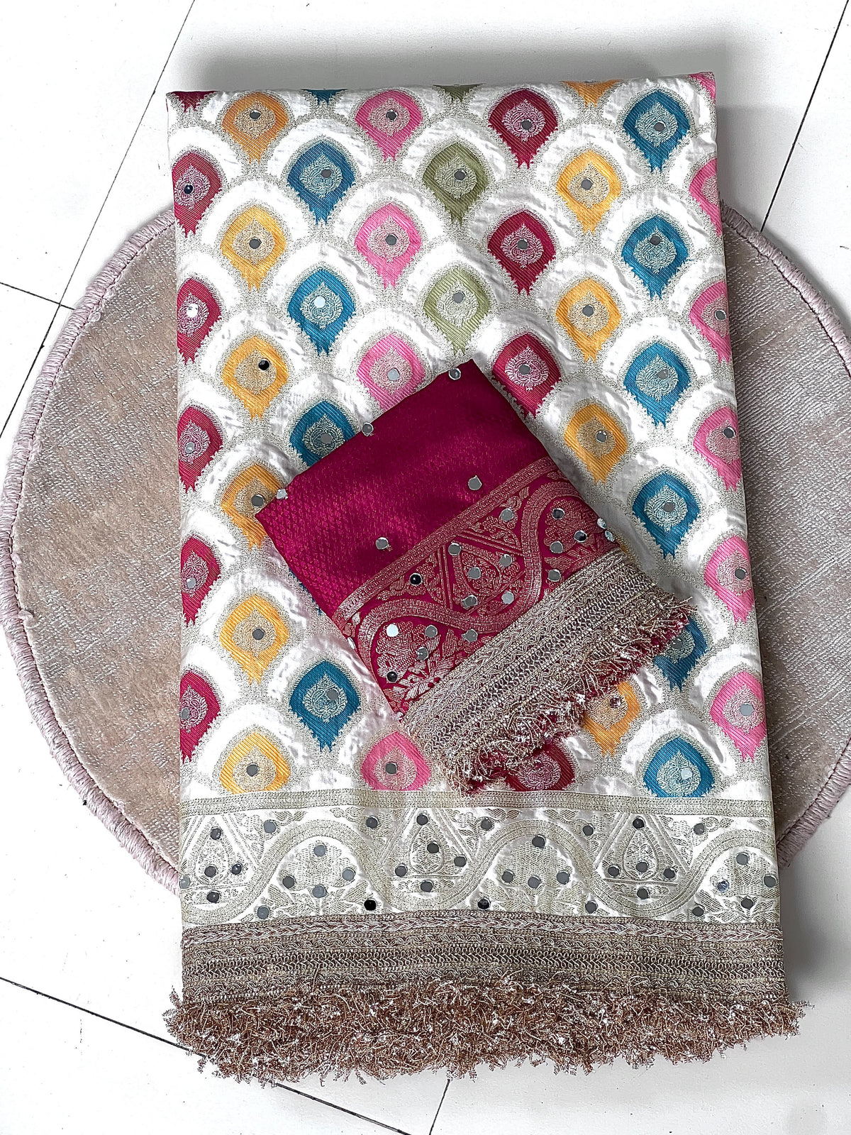 Rangkart Silk Real Mirror Work and Jaipuri Border Saree