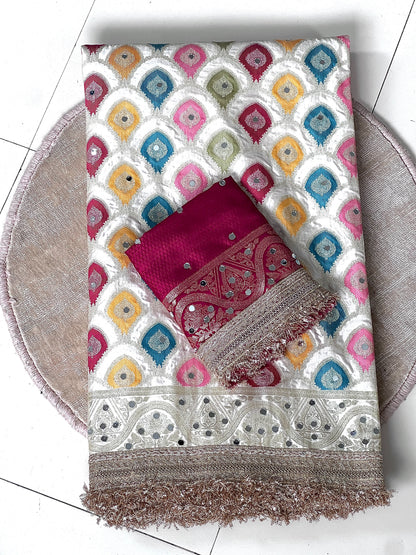 Rangkart Silk Real Mirror Work and Jaipuri Border Saree