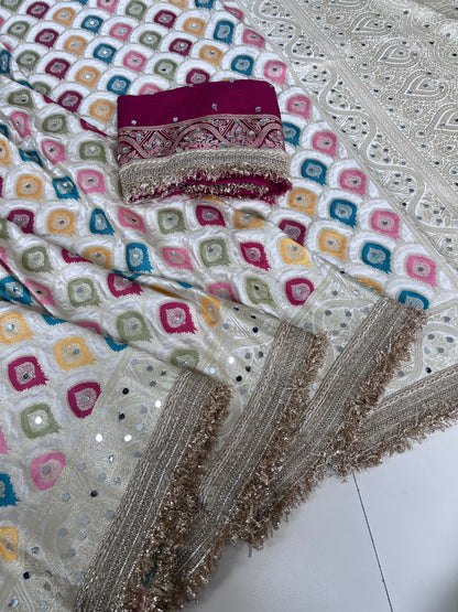 Rangkart Silk Real Mirror Work and Jaipuri Border Saree