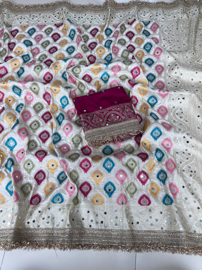 Rangkart Silk Real Mirror Work and Jaipuri Border Saree