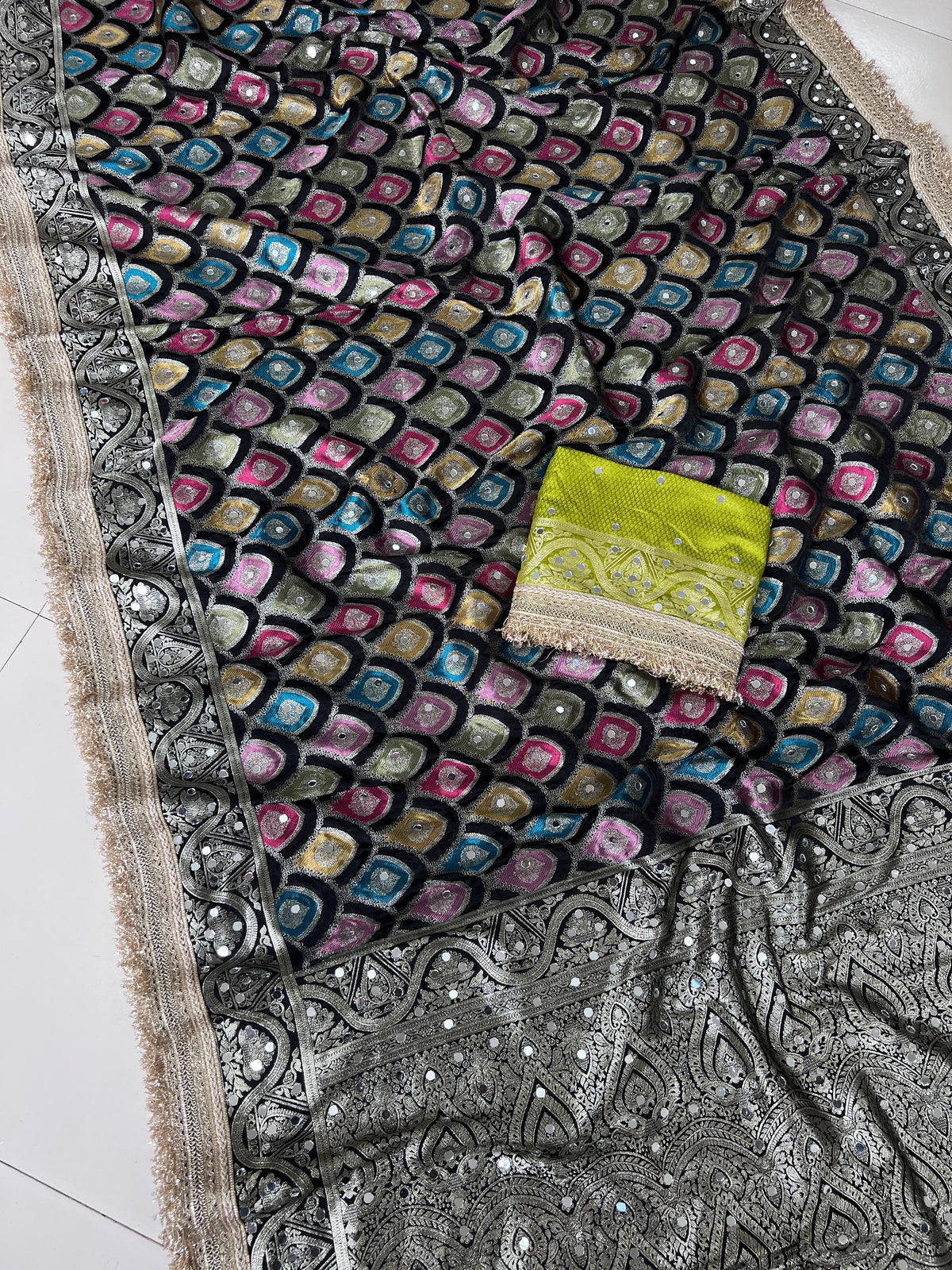 Rangkart Silk Real Mirror Work and Jaipuri Border Saree