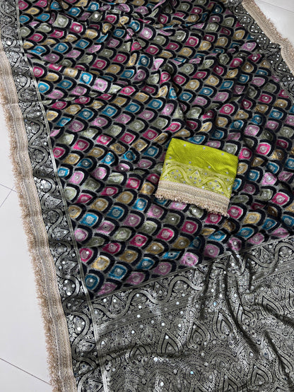 Rangkart Silk Real Mirror Work and Jaipuri Border Saree
