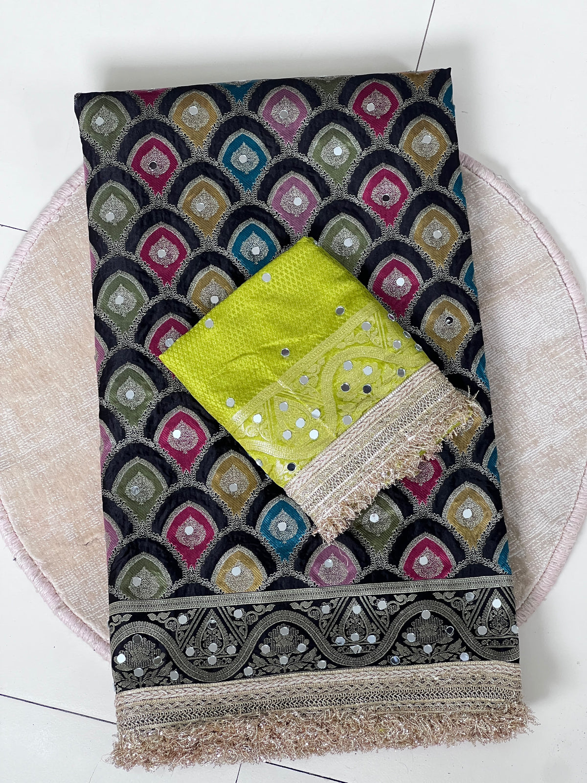 Rangkart Silk Real Mirror Work and Jaipuri Border Saree
