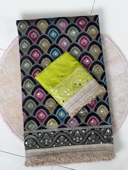 Rangkart Silk Real Mirror Work and Jaipuri Border Saree
