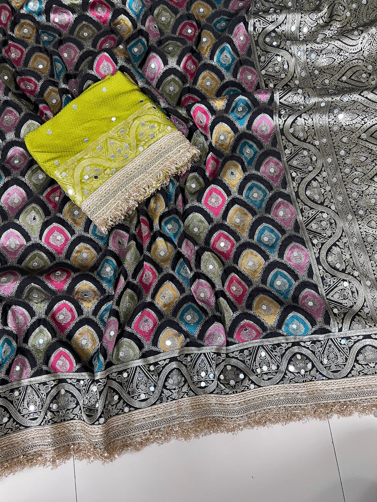 Rangkart Silk Real Mirror Work and Jaipuri Border Saree