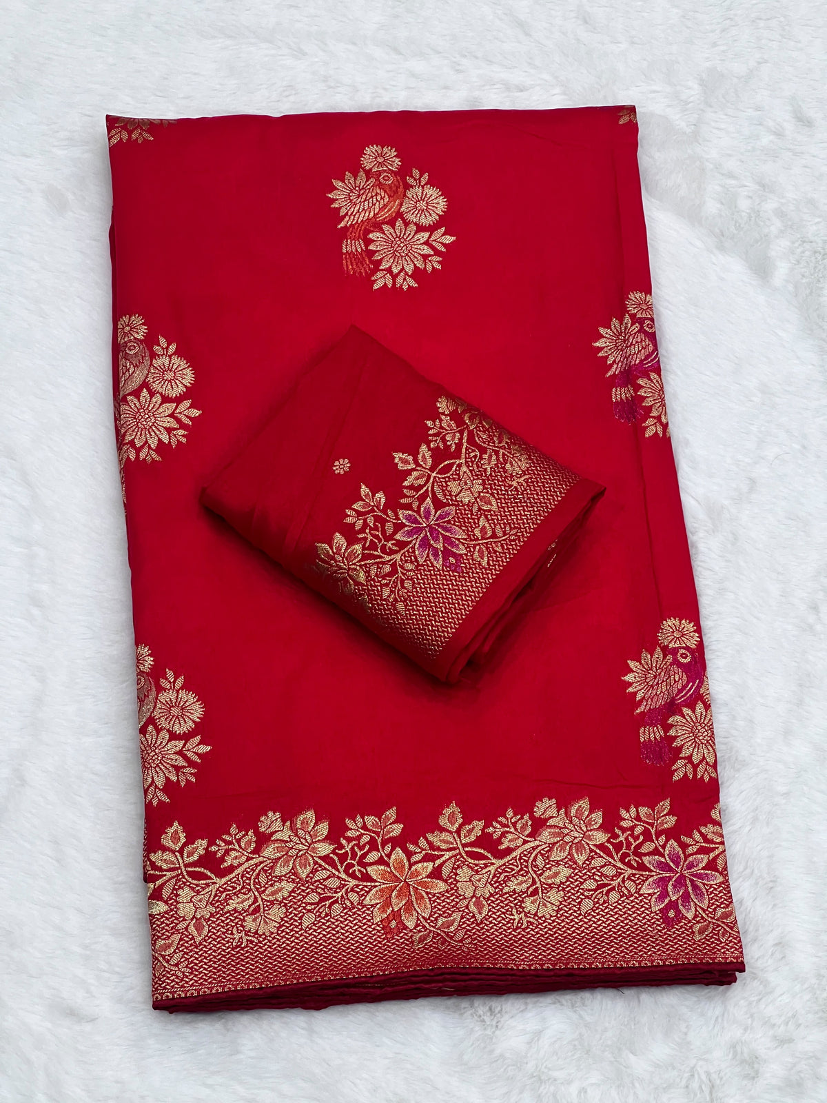 Karwa Chauth Special Traditional Red Saree with Unstitched Blouse