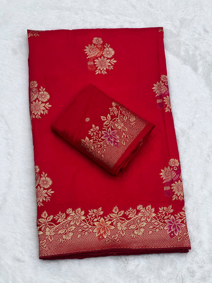 Karwa Chauth Special Traditional Red Saree with Unstitched Blouse