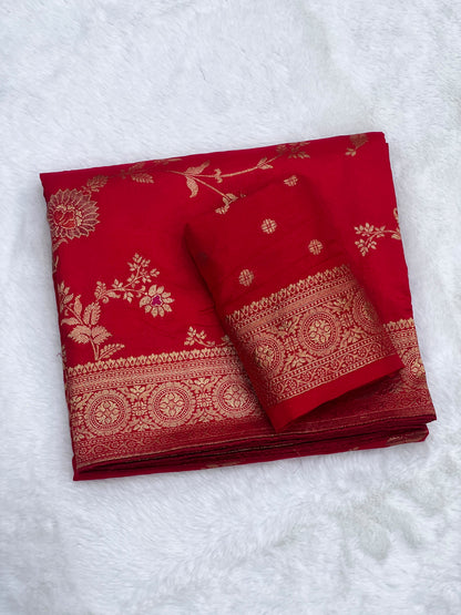 Karwa Chauth Special Traditional Red Saree with Unstitched Blouse