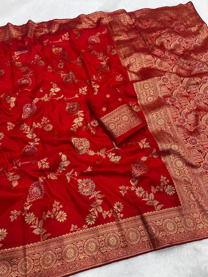 Karwa Chauth Special Traditional Red Saree with Unstitched Blouse