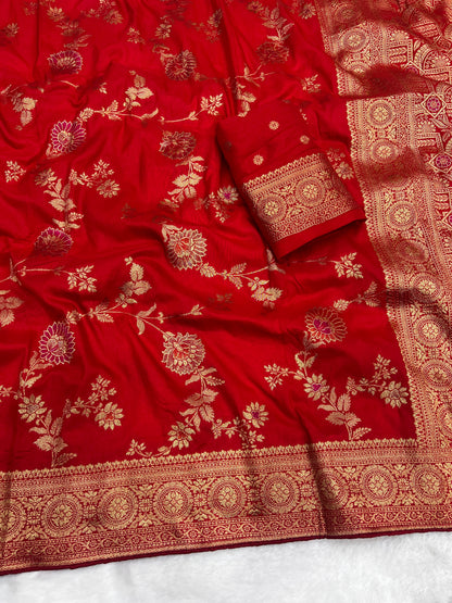 Karwa Chauth Special Traditional Red Saree with Unstitched Blouse