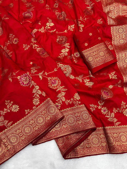 Karwa Chauth Special Traditional Red Saree with Unstitched Blouse