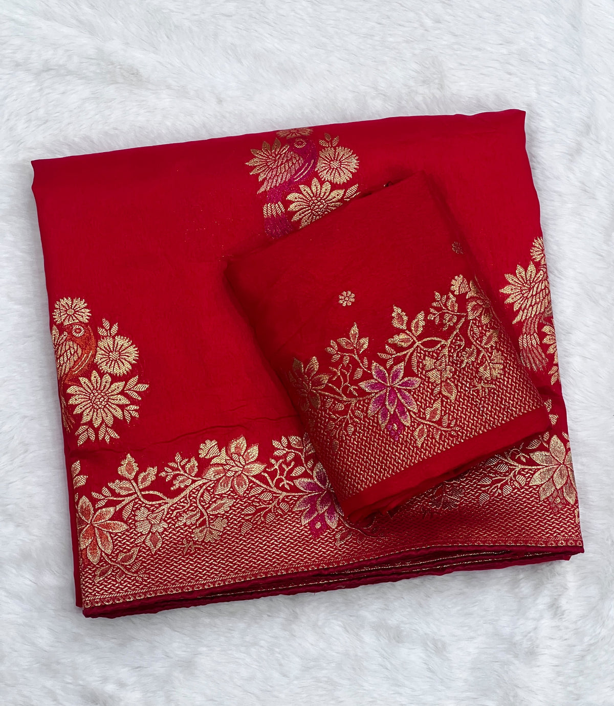 Karwa Chauth Special Traditional Red Saree with Unstitched Blouse