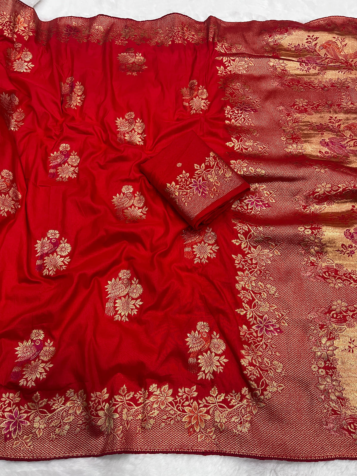 Karwa Chauth Special Traditional Red Saree with Unstitched Blouse