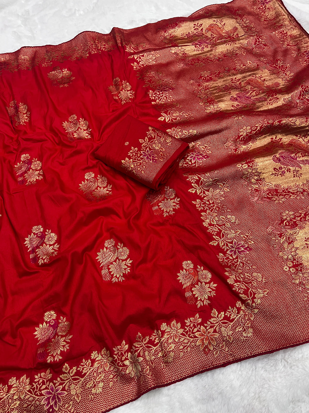 Karwa Chauth Special Traditional Red Saree with Unstitched Blouse