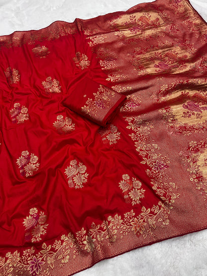 Karwa Chauth Special Traditional Red Saree with Unstitched Blouse