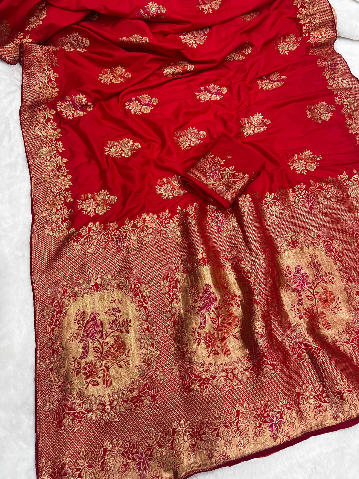Karwa Chauth Special Traditional Red Saree with Unstitched Blouse