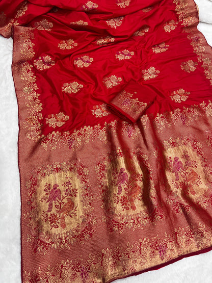 Karwa Chauth Special Traditional Red Saree with Unstitched Blouse