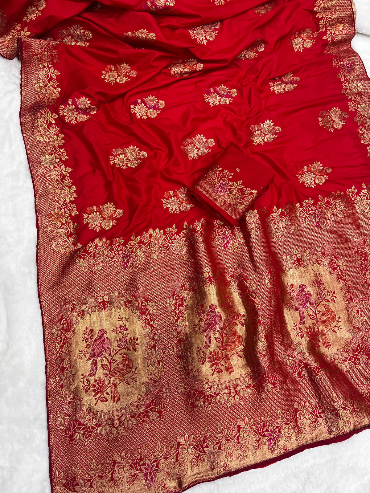 Karwa Chauth Special Traditional Red Saree with Unstitched Blouse