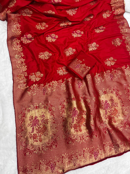 Karwa Chauth Special Traditional Red Saree with Unstitched Blouse