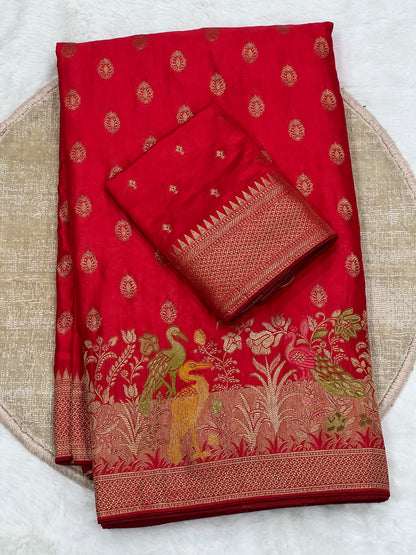 Karwa Chauth Special Traditional Red Saree with Unstitched Blouse
