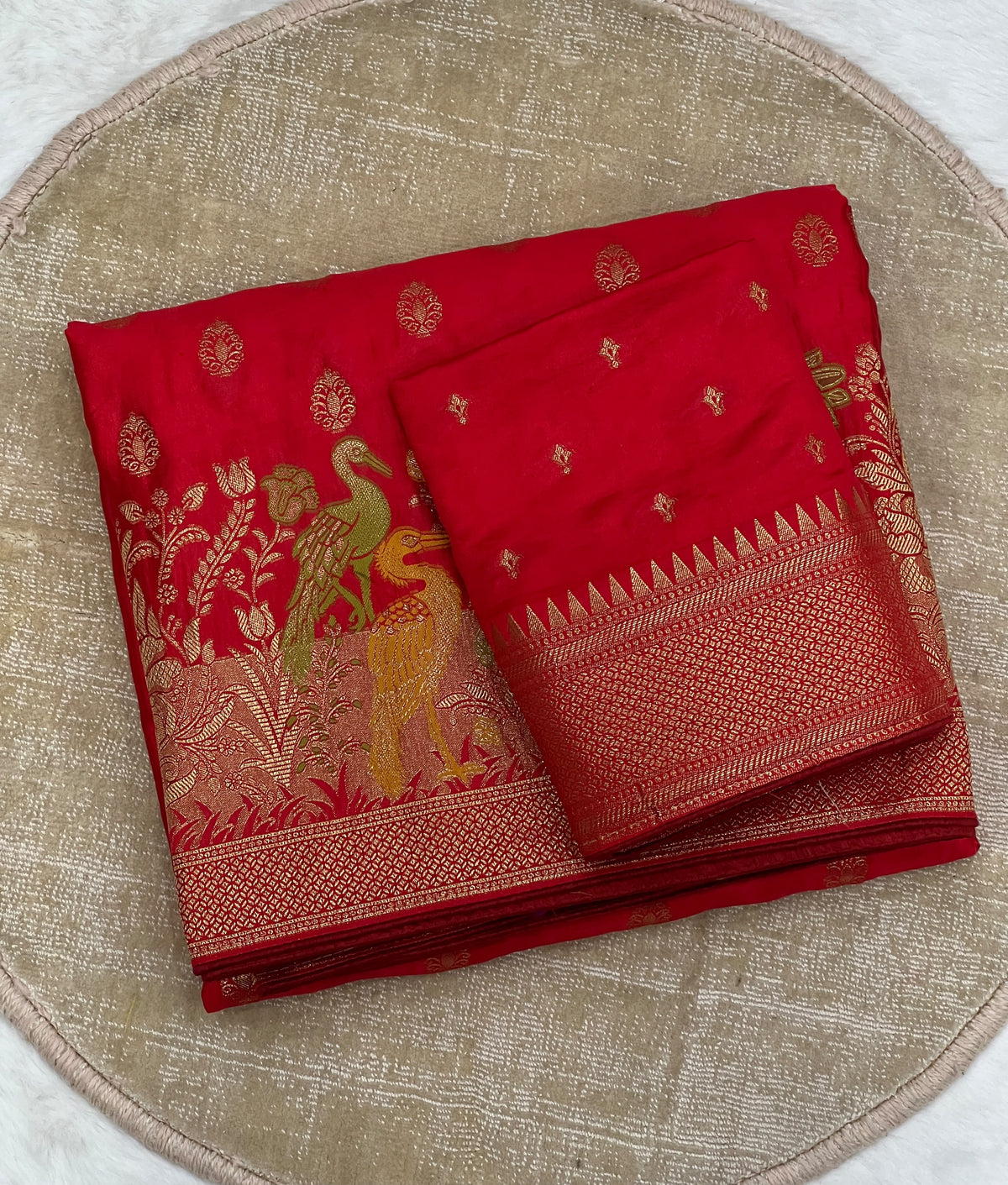 Karwa Chauth Special Traditional Red Saree with Unstitched Blouse