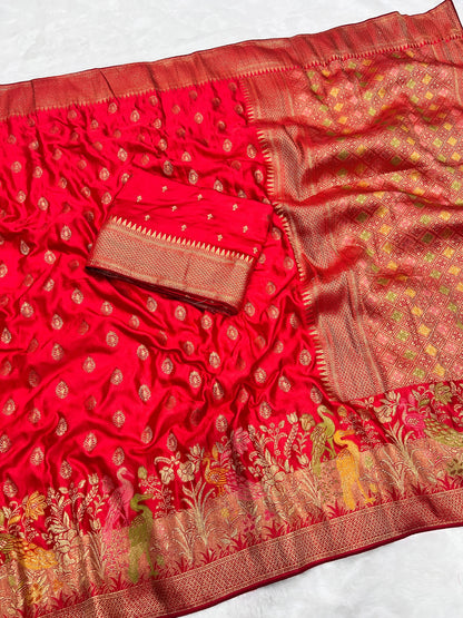 Karwa Chauth Special Traditional Red Saree with Unstitched Blouse