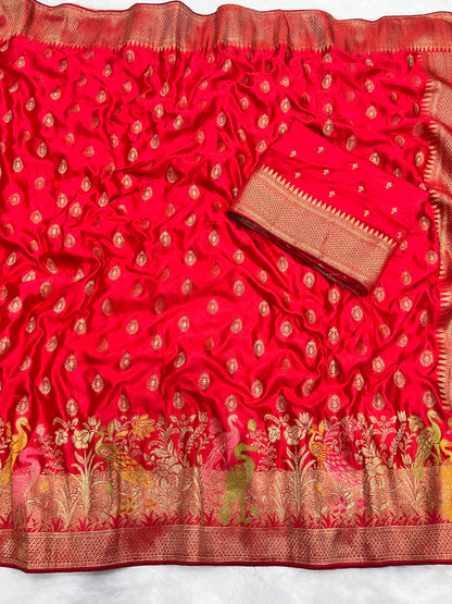 Karwa Chauth Special Traditional Red Saree with Unstitched Blouse