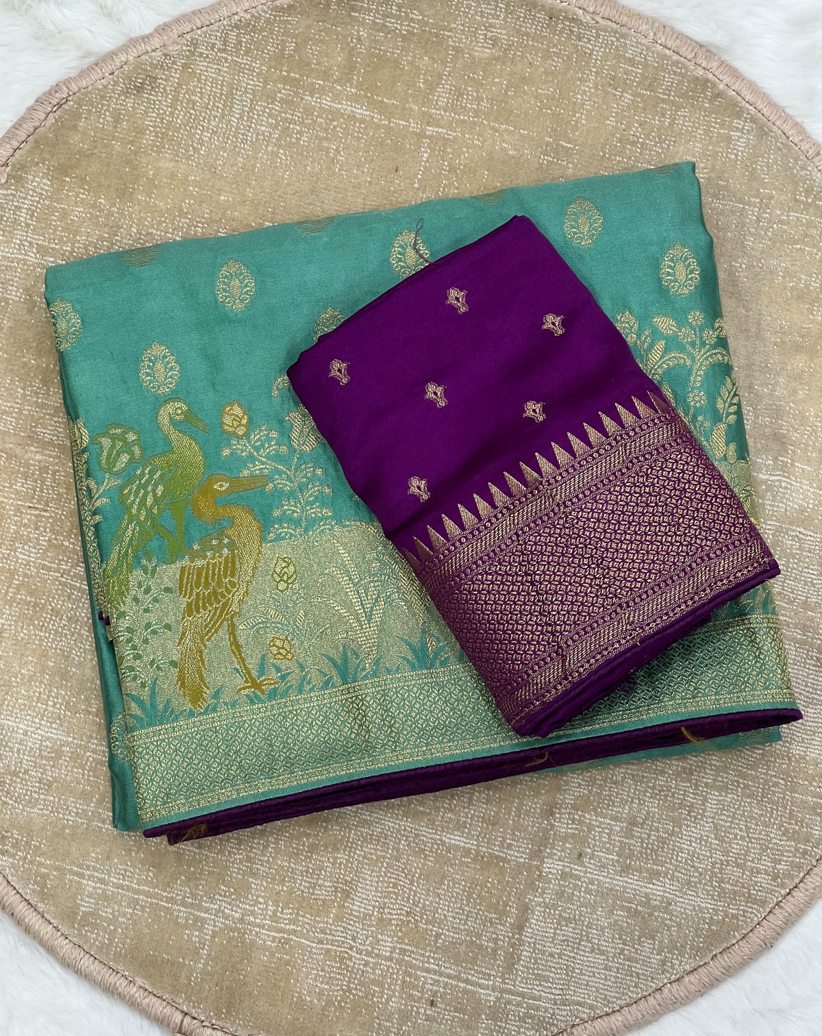 Satin Silk Meenakari and Banarasi Zari weaving Saree with Unstitched Blouse