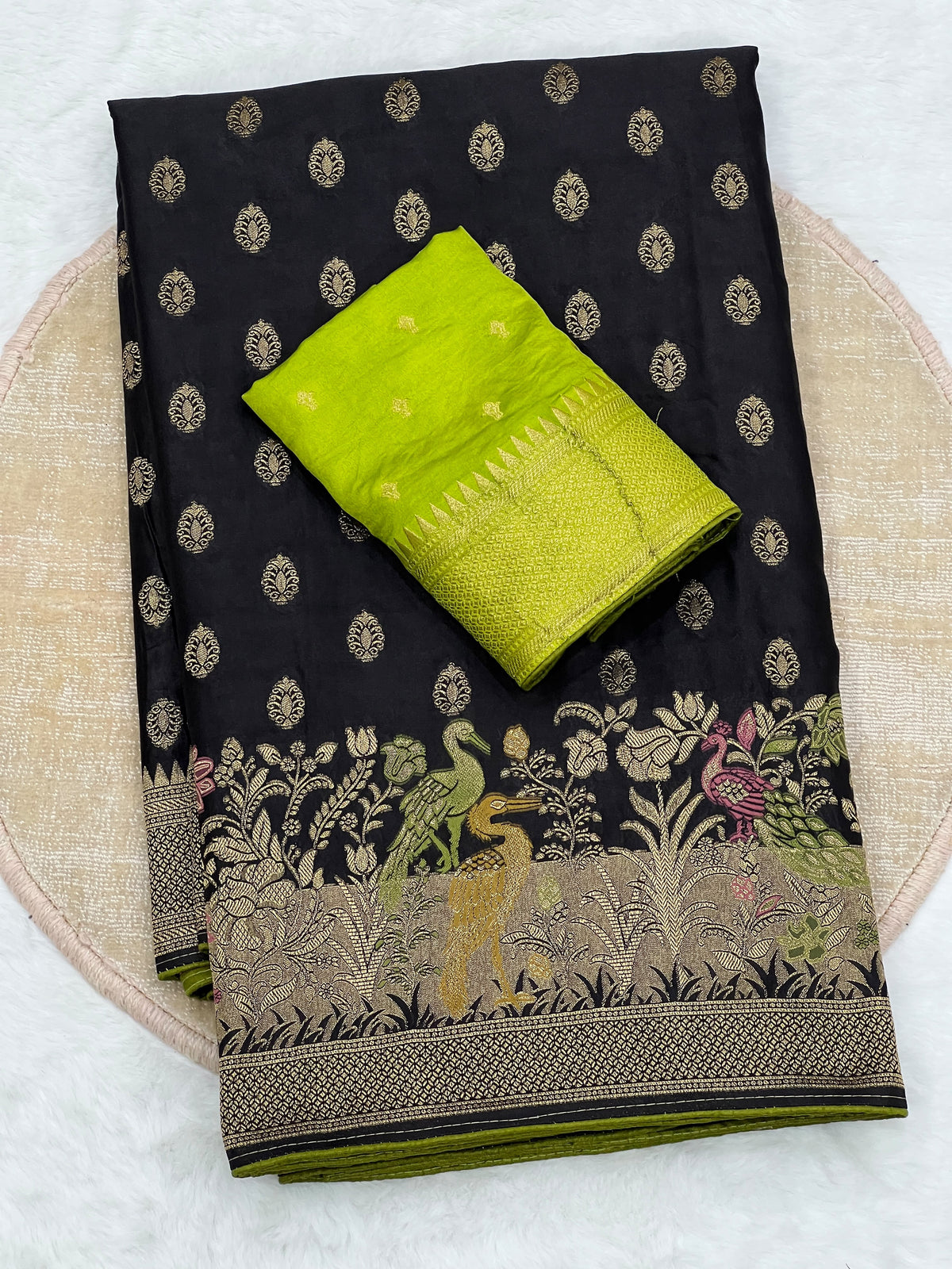 Satin Silk Meenakari and Banarasi Zari weaving Saree with Unstitched Blouse
