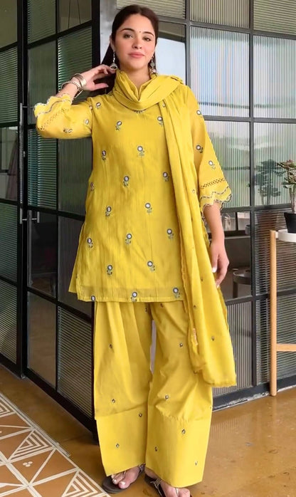 Designer Party Wear Look Mul Chandheri & Farshi Palazzo With Dupatta set