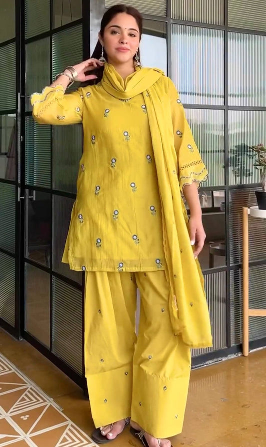 Designer Party Wear Look Mul Chandheri & Farshi Palazzo With Dupatta set