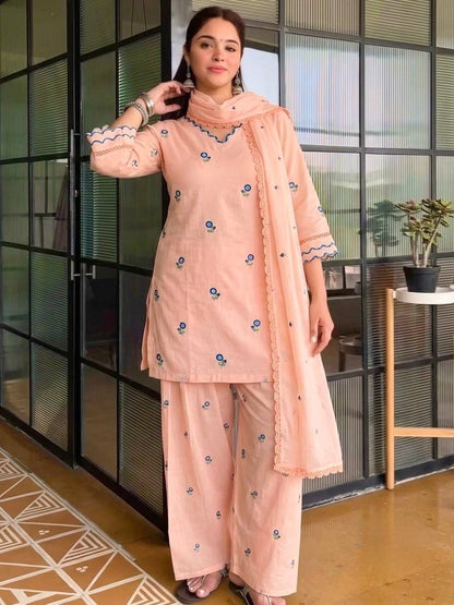 Designer Party Wear Look Mul Chandheri & Farshi Palazzo With Dupatta set