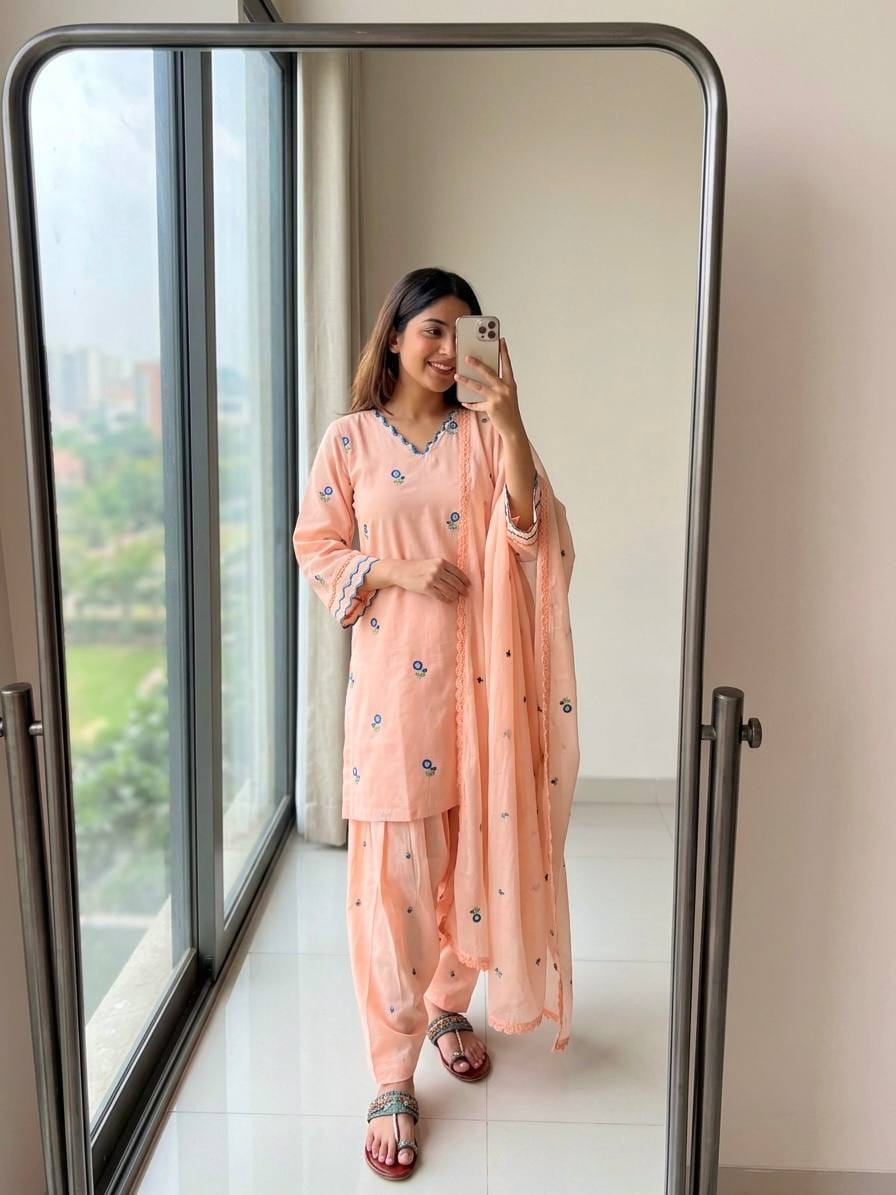 Designer Party Wear Look Mul Chandheri & Farshi Palazzo With Dupatta set