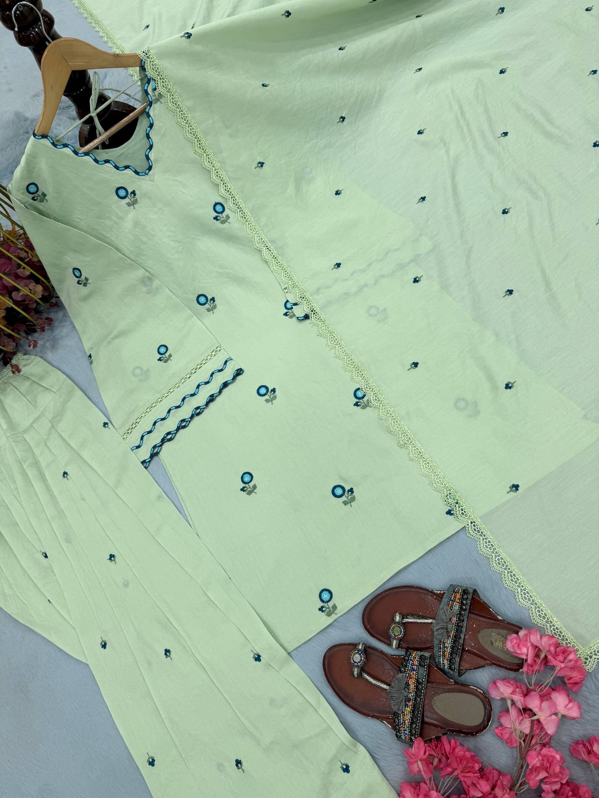 Designer Party Wear Look Mul Chandheri & Farshi Palazzo With Dupatta set